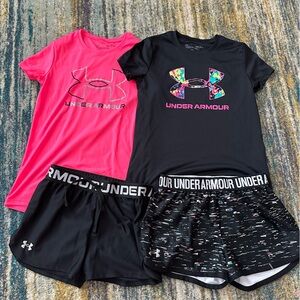 Youth Girl's Under Armour Shorts & T-Shirt Set Outfit, YMD Youth Medium LOT OF 2